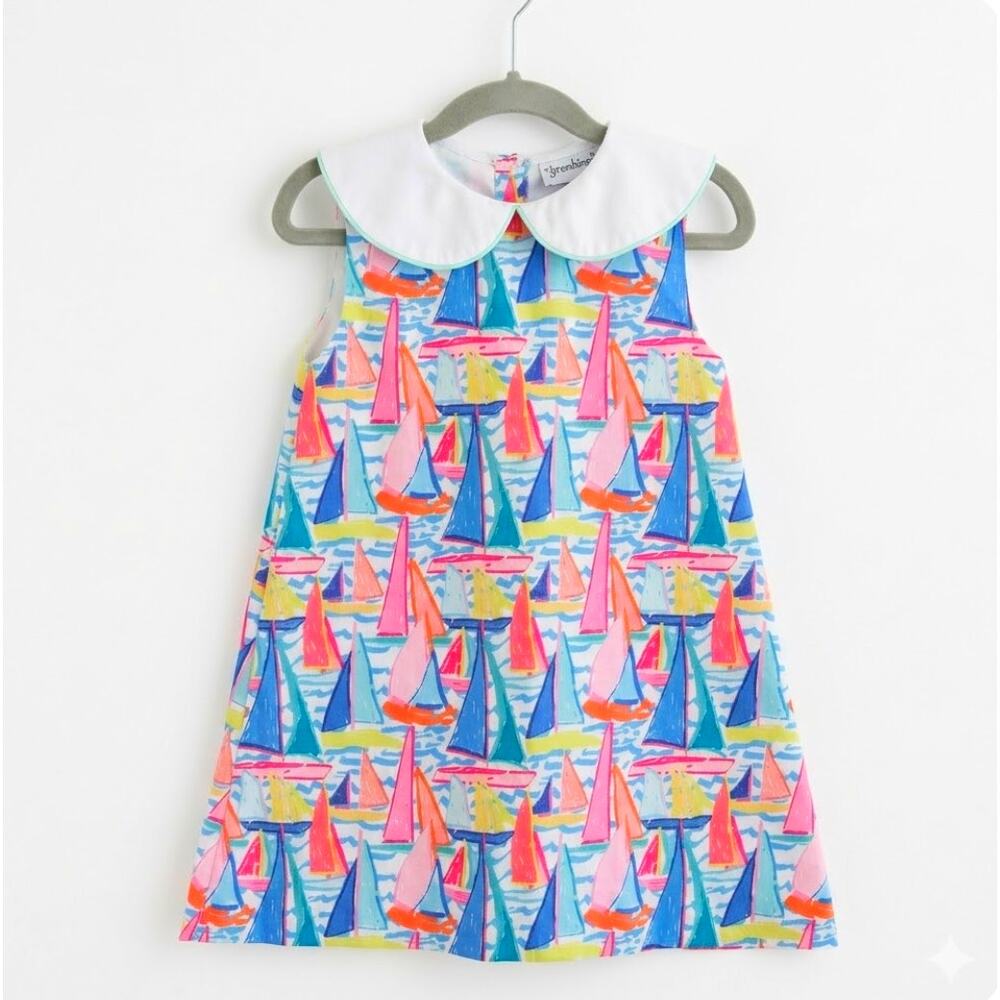 Smockingbird Girls Sailboat Print A-Line Dress w/ Peter Pan Collar Size 3T